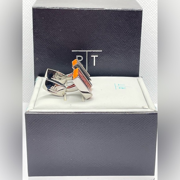 R|T by Robert Tateossian Cufflinks. Python Brown & Orange stainless Steel - NIB - Picture 7 of 16